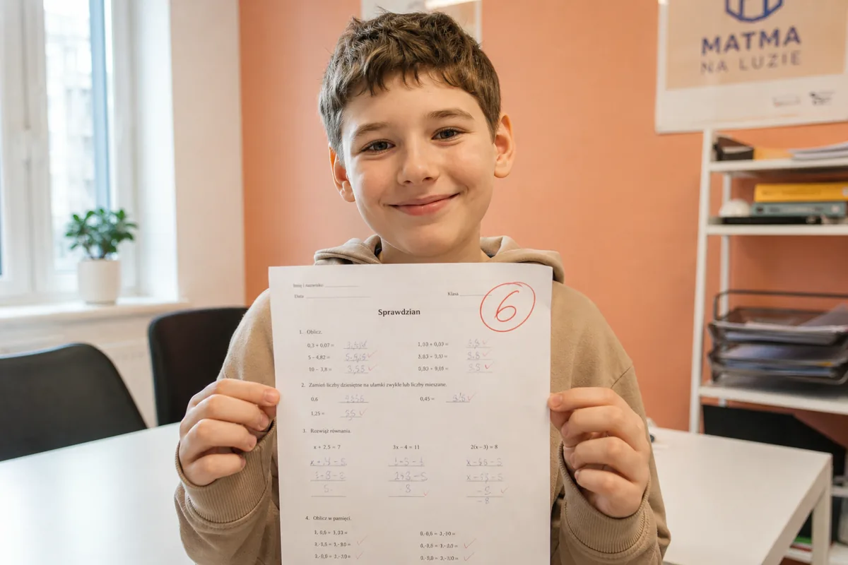 Uczeń z oceną 6 ze sprawdzianu z matematyki w Let’s Go